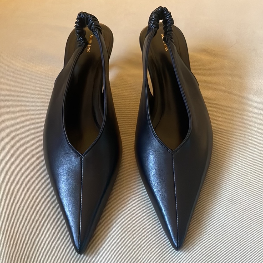 Anine Bing Sleek Black Slingback Heels - Picture 6 of 14